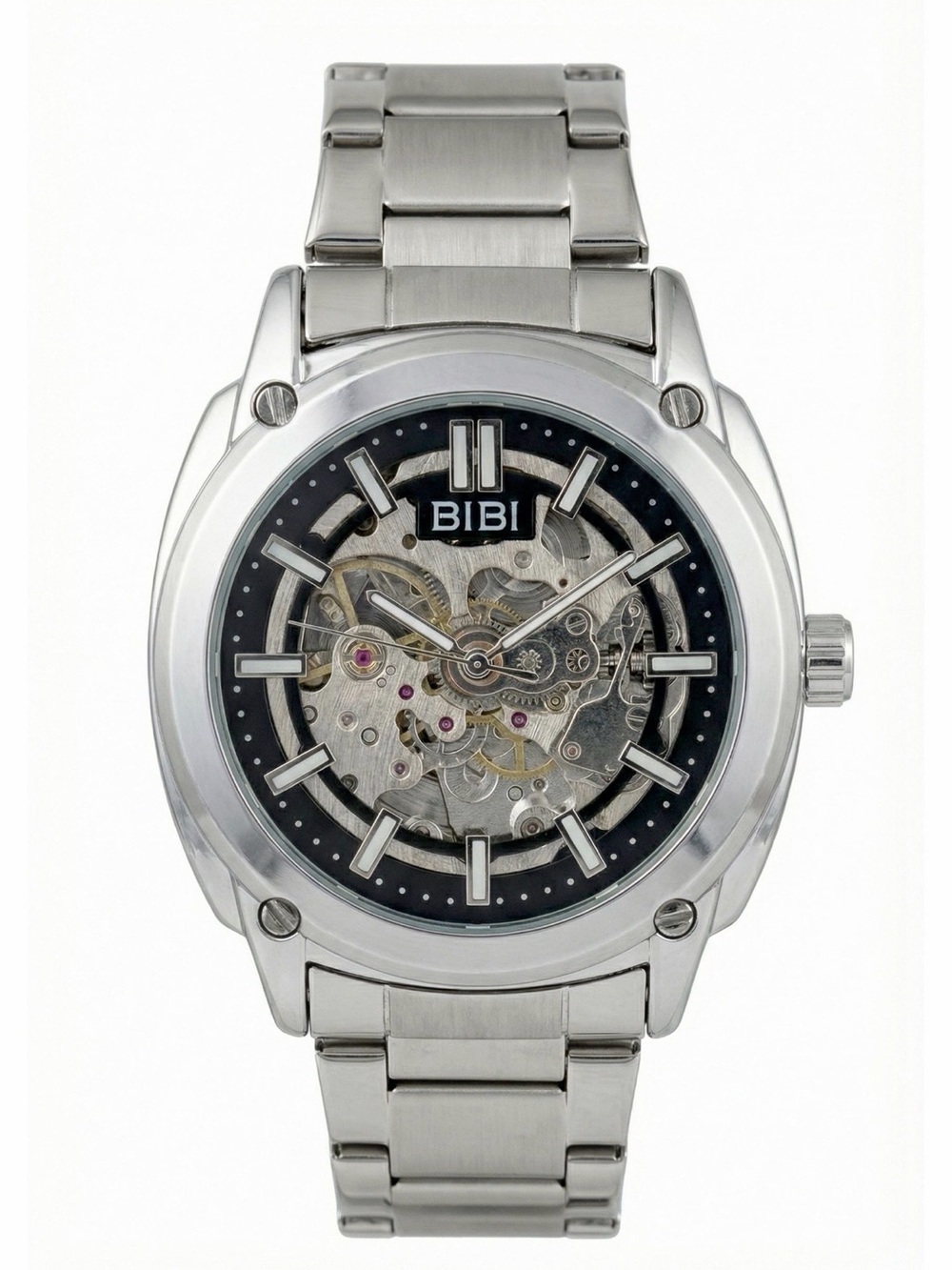 BiBi Silver and Black Skeleton Mechanical Watch